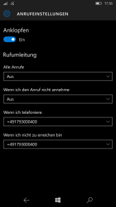 Windows Mobile 10 Rufumleitung und Anklopfen - Wenn ich Anruf nicht annehme , Wenn ich telefoniere, Wenn ich nicht zu erreichen bin